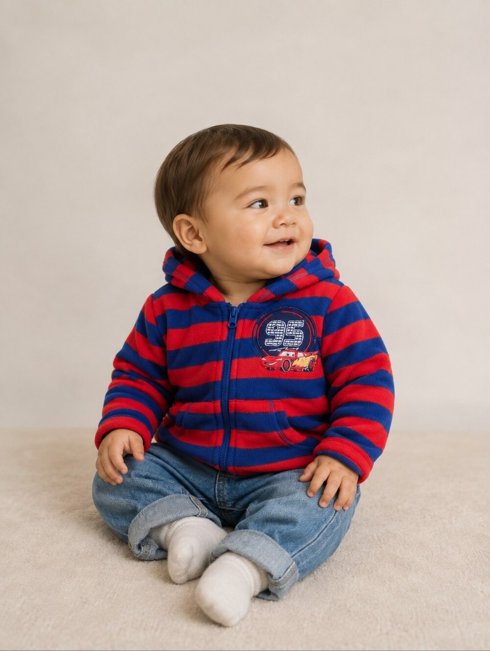 Vintage Disney Baby Cars Lightning McQueen Fleece Hoodie 6-12M Striped Y2K